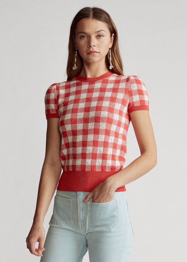 Suéter Polo Ralph Lauren Gingham Short-Sleeve Mulher 40796-KAZE